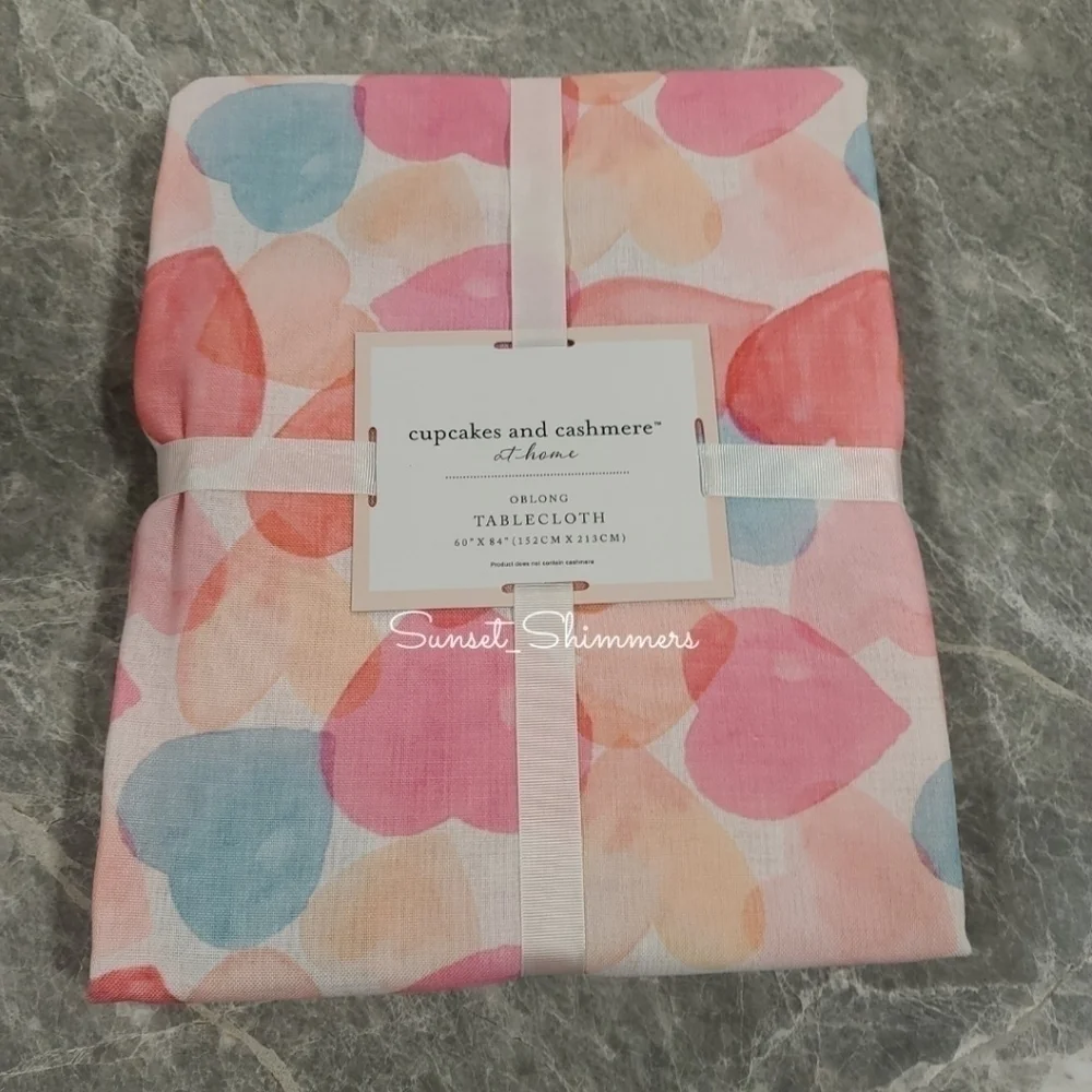Cupcakes & cashmere watercolor valentines hearts fabric tablecloth 60x84 oblong